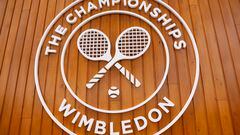 2023 Wimbledon logo is seen inside the grounds ahead of the tournament