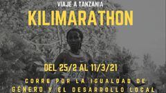 Cartel promocional de la Kilimaratahon promovida por la ONG Wanawake por la igualdad de g&eacute;nero y el desarrollo local con Mart&iacute;n Fiz como padrino de la iniciativa.