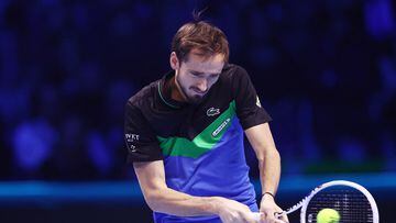 Tennis - ATP Finals - Pala Alpitour, Turin, Italy - November 15, 2023 Russia's Daniil Medvedev in action during his group stage match against Germany's Alexander Zverev REUTERS/Guglielmo Mangiapane