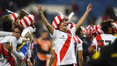 River Plate&#039;s Ignacio Fernandez celebrates after winning the second leg match of the all-Argentine Copa Libertadores final against Boca Juniors, at the Santiago Bernabeu stadium in Madrid, on December 9, 2018. - River Plate came from behind to beat bitter Argentine rivals Boca Juniors 3-1 in extra time. (Photo by Gabriel BOUYS / AFP)