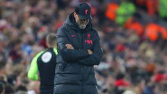 LIVERPOOL, ENGLAND - OCTOBER 29: Jurgen Klopp, manager of Liverpool, looks dejected during the Premier League match between Liverpool FC and Leeds United at Anfield on October 29, 2022 in Liverpool, England. (Photo by James Gill - Danehouse/Getty Images)