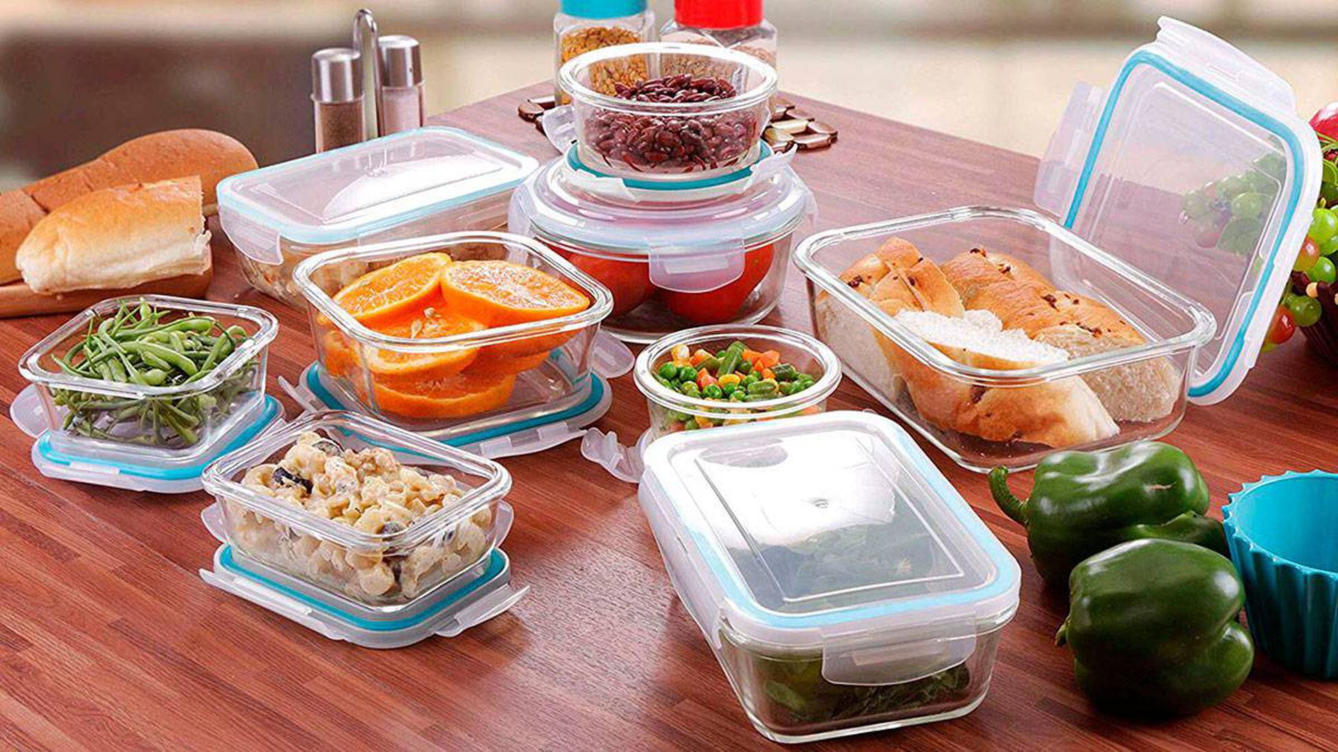 DRAGONN Juego de hermético recipiente de almacenamiento de alimentos juego mantiene la comida fresca y seca  grandes tamaños incluido  sin BPA  plástico  