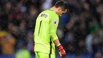 Claudio Bravo of Manchester City is dejected after letting a fourth goal in during the Premier League match against Leicester City