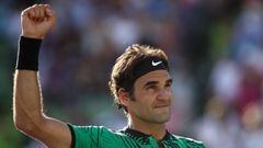 Roger Federer celebra una victoria en el torneo de Miami.
