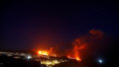 Lava flows, as seen from Tijarafe, following the eruption of a volcano on the Canary Island of La Palma, Spain, September 29, 2021. 