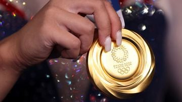 A Detailed view of Sunisa Lee of Team United States holding her gold medal after winning the Women&#039;s All-Around Final on day six of the Tokyo 2020 Olympic Games at Ariake Gymnastics Centre on July 29, 2021 in Tokyo, Japan. 