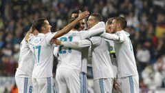 Los jugadores del Real Madrid celebran uno de sus goles al Madrid.