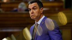 Spain's Prime Minister Pedro Sanchez reacts as he delivers his speech during a no confidence motion against the government at the parliament in Madrid, Spain, March 21, 2023. REUTERS/Susana Vera