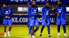 Jules KOUNDE of France and Dayot UPAMECANO of France and Eduardo CAMAVINGA of France and Axel DISASI of France during the French Team Football - Training session ahead the departure for the Qatar World Cup on November 15, 2022 in Clairefontaine, France. (Photo by Sandra Ruhaut/Icon Sport via Getty Images)
