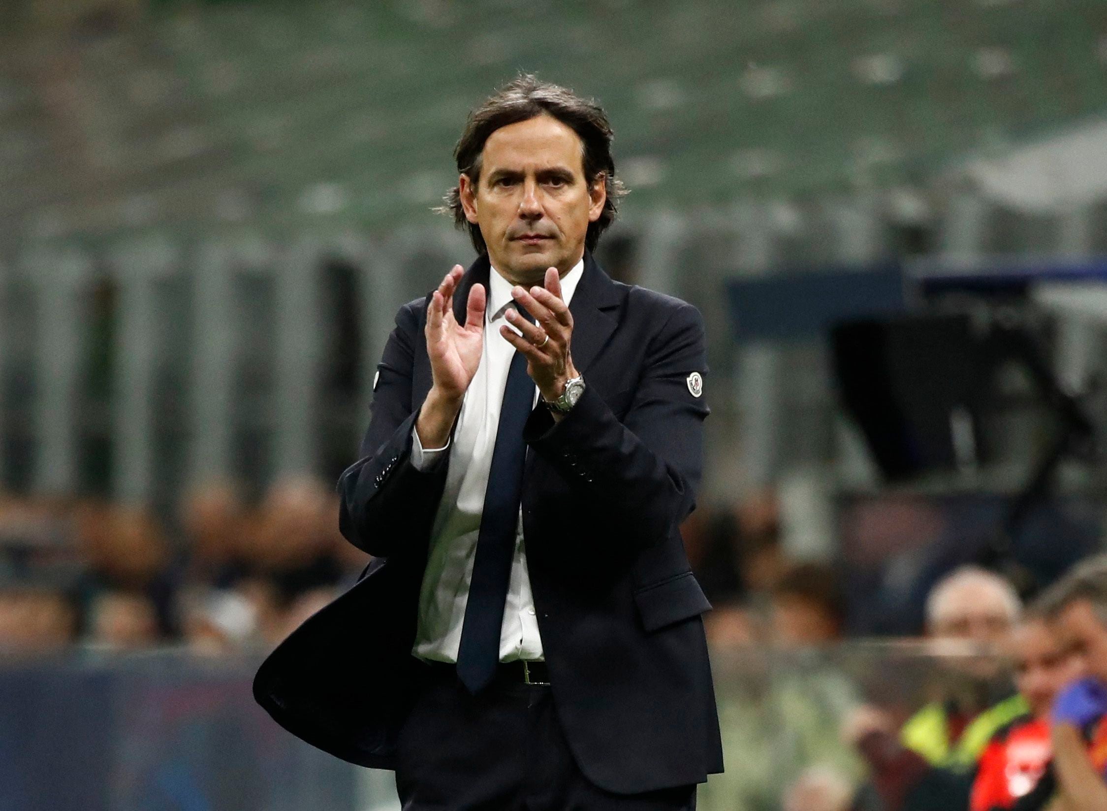 Soccer Football - Champions League - Quarter Final - Second Leg - Inter Milan v Benfica - San Siro, Milan, Italy - April 19, 2023 Inter Milan coach Simone Inzaghi reacts REUTERS/Alessandro Garofalo