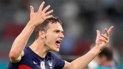 France&#039;s defender Benjamin Pavard celebrates the win in the UEFA EURO 2020 Group F football match between France and Germany at the Allianz Arena in Munich on June 15, 2021. (Photo by Matthias Schrader / POOL / AFP)