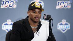 NASHVILLE, TN - APRIL 25: Devin Bush of Michigan speaks to the media after being selected with the tenth pick in the first round of the NFL Draft by the Pittsburgh Steelers on April 25, 2019 in Nashville, Tennessee.   Joe Robbins/Getty Images/AFP == FOR NEWSPAPERS, INTERNET, TELCOS &amp; TELEVISION USE ONLY ==