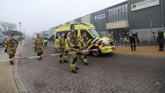 Emergency responders secure the area at the scene of an explosion at a coronavirus disease (COVID-19) testing location in Bovenkarspel, near Amsterdam, Netherlands March 3, 2021. REUTERS/Eva Plevier