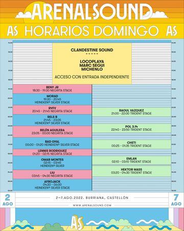 Los horarios del domingo 7 de agosto en el Arenal Sound 2022