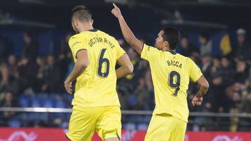 Carlos Bacca celebrando uno de sus goles con el Villarreal ante el Celta por LaLiga de Espa&ntilde;a