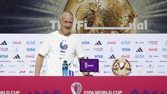 France head coach Didier Deschamps attends a press conference in the suburbs of Doha on Dec. 17, 2022, on the eve of the World Cup football final against Argentina.
(Photo by Kyodo News via Getty Images)