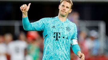 WASHINGTON, DC - JULY 20: Manuel Neuer of Bayern Munich reacts during the pre-season friendly match between DC United and Bayern Munich at Audi Field on July 20, 2022 in Washington, DC.   Tim Nwachukwu/Getty Images/AFP
== FOR NEWSPAPERS, INTERNET, TELCOS & TELEVISION USE ONLY ==