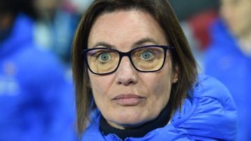 (FILES) France's coach Corinne Diacre looks on during the Tournoi de France women's friendly football match between France and Uruguay, at the Raymond-Kopa Stadium in Angers, western France. (Photo by JEAN-FRANCOIS MONIER / AFP)
