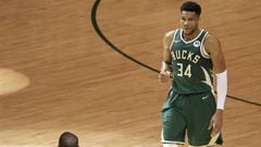 MILWAUKEE, WISCONSIN - JULY 11: Giannis Antetokounmpo #34 of the Milwaukee Bucks celebrates during the second half in Game Three of the NBA Finals against the Phoenix Suns at Fiserv Forum on July 11, 2021 in Milwaukee, Wisconsin. NOTE TO USER: User expres
