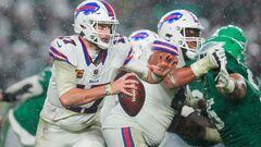Josh Allen, #17 of the Buffalo Bills, attempts a pass during the third quarter against the Philadelphia Eagles