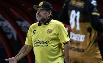 Diego Maradona pictured during the friendly Tijuana Xoloitzcuintles and Dorados at Caliente Stadium last week.