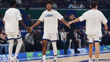 Cameron Johnson of the U.S. is seen during their warm up session before their game with Lithuania
