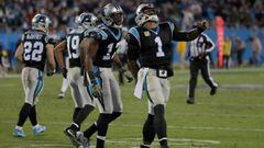 CHARLOTTE, NC - NOVEMBER 13: Cam Newton #1 of the Carolina Panthers reacts after running with the ball against the Miami Dolphins during their game at Bank of America Stadium on November 13, 2017 in Charlotte, North Carolina.   Streeter Lecka/Getty Images/AFP == FOR NEWSPAPERS, INTERNET, TELCOS &amp; TELEVISION USE ONLY ==