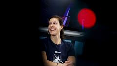 MADRID, 08/03/2023.- La jugadora de bádminton Carolina Marín sonríe durante la firma de la renovación del acuerdo entre LaLiga y Carolina Marín, este miércoles en Madrid. EFE/ Daniel González
