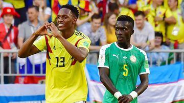 Yerry Mina celebra un gol ante Nigeria en el Mundial de Rusia.
