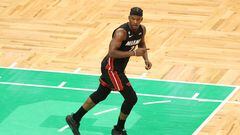 BOSTON, MASSACHUSETTS - MAY 29: Jimmy Butler #22 of the Miami Heat celebrates during the fourth quarter against the Boston Celtics in game seven of the Eastern Conference Finals at TD Garden on May 29, 2023 in Boston, Massachusetts. NOTE TO USER: User expressly acknowledges and agrees that, by downloading and or using this photograph, User is consenting to the terms and conditions of the Getty Images License Agreement.   Adam Glanzman/Getty Images/AFP (Photo by Adam Glanzman / GETTY IMAGES NORTH AMERICA / Getty Images via AFP)