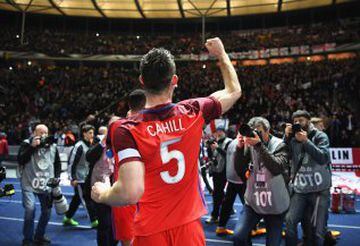 Gary Cahill of England applauds away supporters after his team's 3-2 win in the International Friendly match between Germany and England at Olympiastadion on March 26, 2016 in Berlin, Germany. 