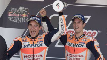Marc M&aacute;rquez and Dani Pedrosa on the podium in Jerez