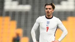 England's midfielder Jack Grealish reacts during the UEFA Nations League, league A group 3 football match between England and Italy at Molineux Stadium in Wolverhampton, central England on June 11, 2022. (Photo by Oli SCARFF / AFP) / NOT FOR MARKETING OR ADVERTISING USE / RESTRICTED TO EDITORIAL USE