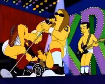 Temporada 4, capítulo 81, "Krusty gets kancelled". Moe les contrata para tocar en su bar pero Bart consigue llevárselos al especial del regreso de Krusty. Allí interpretan su famosa canción 'Give it away' en ropa interior. 
