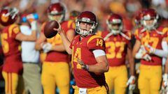 LOS ANGELES, CA - SEPTEMBER 09: Sam Darnold #14 of the USC Trojans warms up before the game against the Stanford Cardinal at Los Angeles Memorial Coliseum on September 9, 2017 in Los Angeles, California.   Sean M. Haffey/Getty Images/AFP == FOR NEWSPAPER