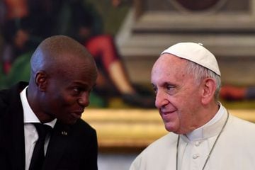 Pope Francis talks with Haiti's President Jovenel Moise during a Private Audience at the Vatican January 26, 2018.