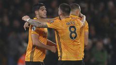 27 December 2019, England, Wolverhampton: Wolves&#039; Raul Jimenez celebrates scoring with teammates during the English Premier League soccer match between Wolverhampton Wanderers and Manchester City at Molineux. Photo: Darren Staples/CSM via ZUMA Wire/d