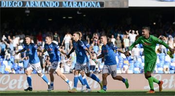 Napoli's players at Diego Armando Maradona Stadium in Naples. 