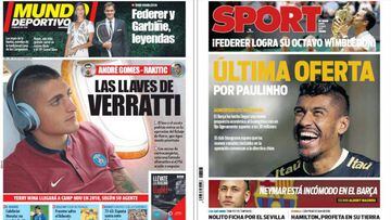Portadas de los diarios Sport y Mundo Deportivo del d&iacute;a 17 de julio de 2017.