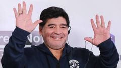 La leyenda argentina Diego Armando Maradona durante la rueda de prensa de su presentaci&oacute;n como presidente del club bielorruso Dinamo Brest.