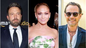 Collage de Ben Affleck, Jennifer Lopez y Marc Anthony.