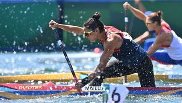 Chile&#039;s Maria Mailliard competes in a heat for the women&#039;s canoe single 200m event during the Tokyo 2020 Olympic Games at Sea Forest Waterway in Tokyo on August 4, 2021. (Photo by Philip FONG / AFP)