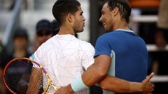 Carlos Alcaraz and Rafael Nadal after their quarter final match at the Madrid Masters.