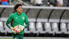 LAS VEGAS, NEVADA - JULY 12: Guillermo Ochoa #13 of Mexico warms up before a 2023 Concacaf Gold Cup semifinal game against Jamaica at Allegiant Stadium on July 12, 2023 in Las Vegas, Nevada. Mexico defeated Jamaica 3-0.   Ethan Miller/Getty Images/AFP (Photo by Ethan Miller / GETTY IMAGES NORTH AMERICA / Getty Images via AFP)