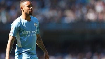 MANCHESTER, ENGLAND - APRIL 23: Gabriel Jesus of Manchester City during the Premier League match between Manchester City and Watford at Etihad Stadium on April 23, 2022 in Manchester, United Kingdom. (Photo by Matthew Ashton - AMA/Getty Images)