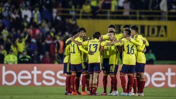 Jugadores de la Selección Colombia durante el partido ante Uruguay en el hexagonal final del Sudamericano Sub 20.