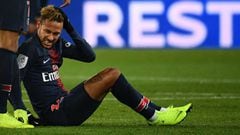 Neymar se duele de un golpe en un partido del PSG