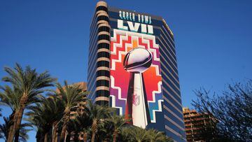 Feb 7, 2023; Phoenix, AZ, USA; Super Bowl LVII signage on the Arizona Public Service Company building. Mandatory Credit: Kirby Lee-USA TODAY Sports