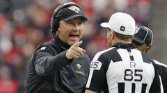 HOUSTON, TX - DECEMBER 18: Head coach Gus Bradley of the Jacksonville Jaguars argures a call with referee Ed Hochuli #85 in the fourth quarter durng the game against the Houston Texans at NRG Stadium on December 18, 2016 in Houston, Texas.   Tim Warner/Getty Images/AFP == FOR NEWSPAPERS, INTERNET, TELCOS &amp; TELEVISION USE ONLY ==