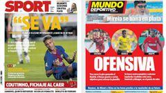 Portadas de los diarios Sport y Mundo Deportivo del d&iacute;a 31 de julio de 2017.